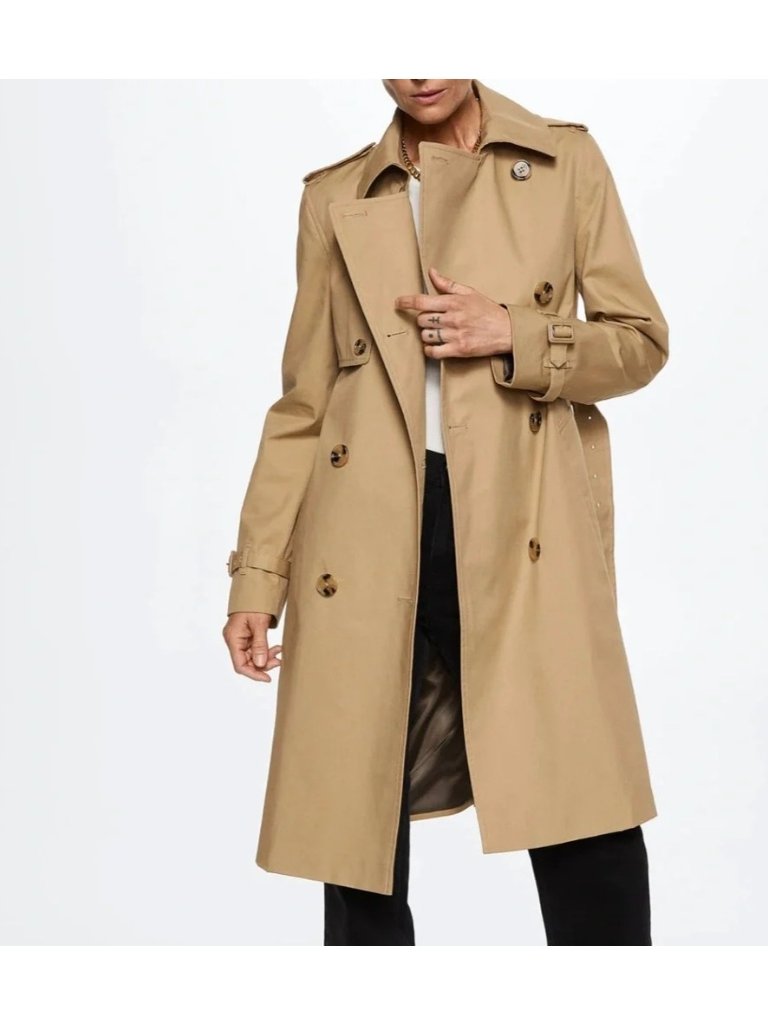 Mango Long Double Breasted Trench Coat Belted Beige Size Xl